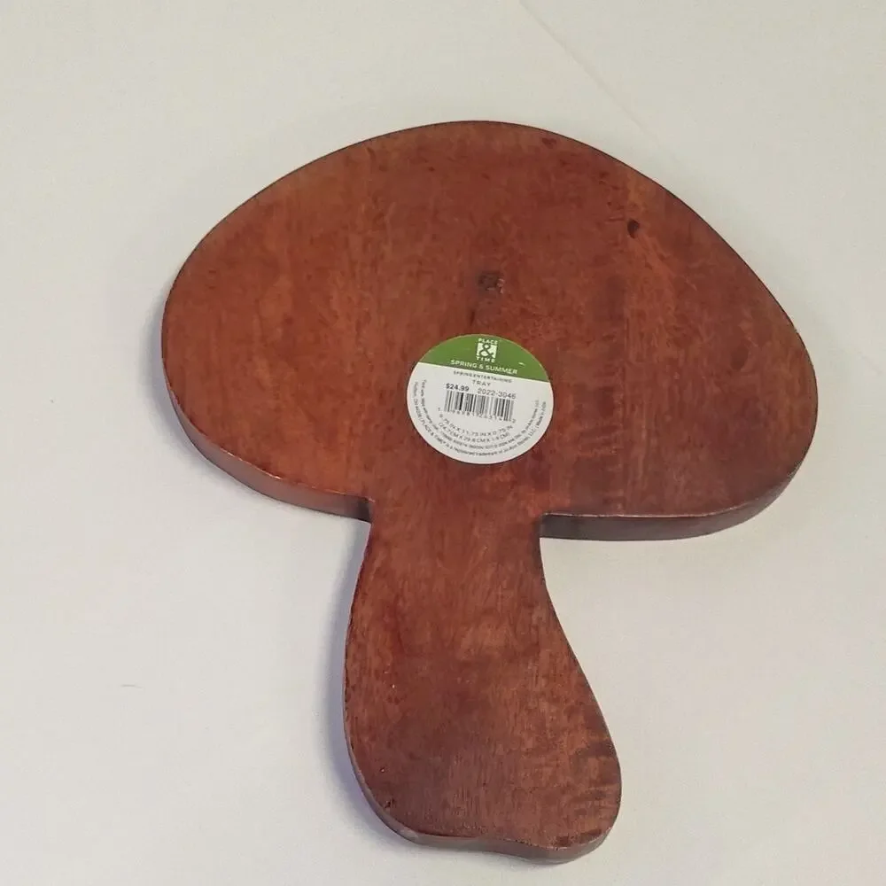 Place & Time Wood Mushroom Cutting Board Food Safe Decorative Functional